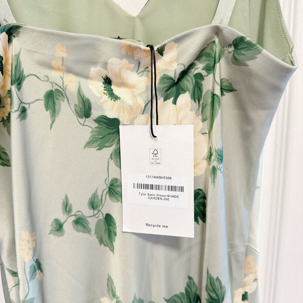 Reformation Tyler Satin Dress, Shade Garden Green, Size 6 NWT - Picture 4 of 7